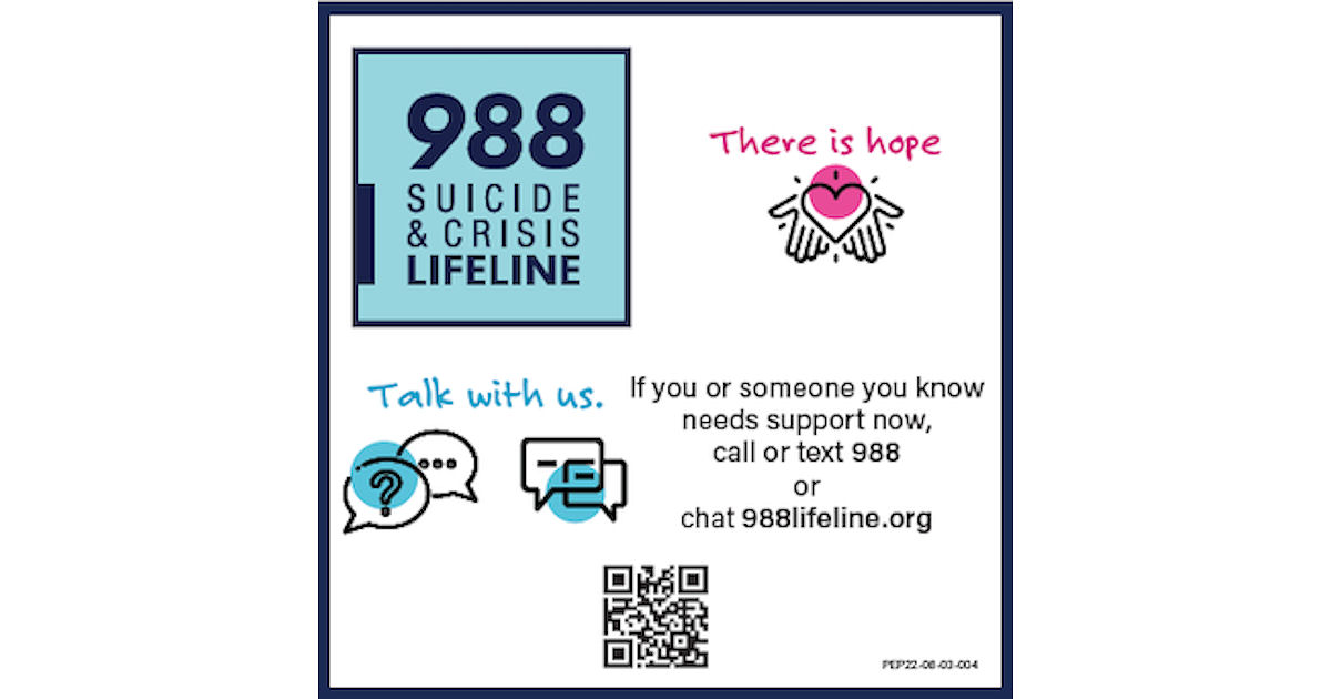 Free 988 Suicide & Crisis Lifeline Square Magnet