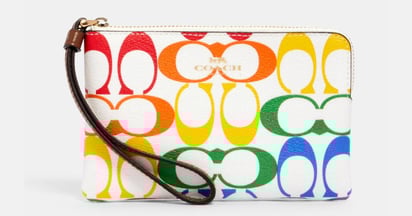 Coach Wristlet In Rainbow Signature Canvas
