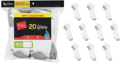 Hanes Men's Ankle Socks 20Pk at Walmart