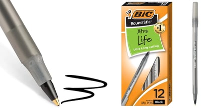 BIC Round Stic Xtra Life Black Ballpoint Pens