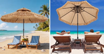 Boho Fringe Thatched Tiki Patio Umbrella