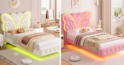 Twin Size Velvet Upholstered Bed with LED Lights