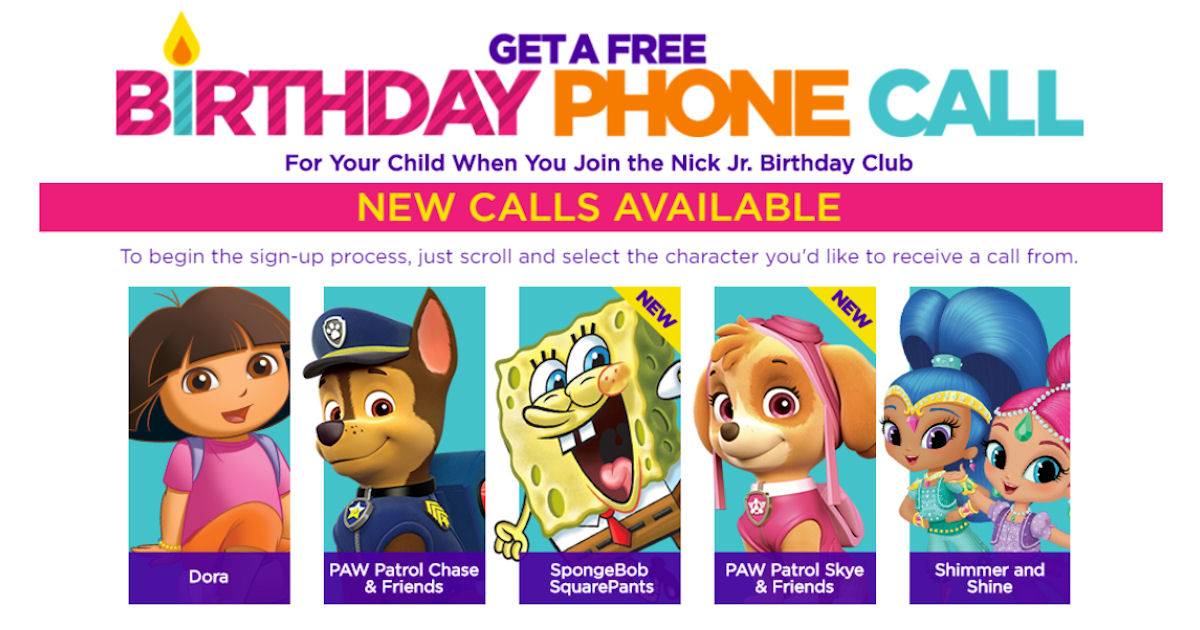 FREE Personalized Birthday Call from a Nick Jr Character
