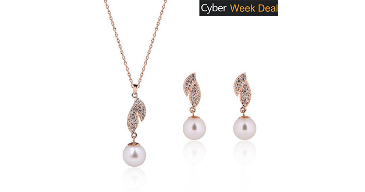 Rose Gold Pearl Jewelry Set on Amazon