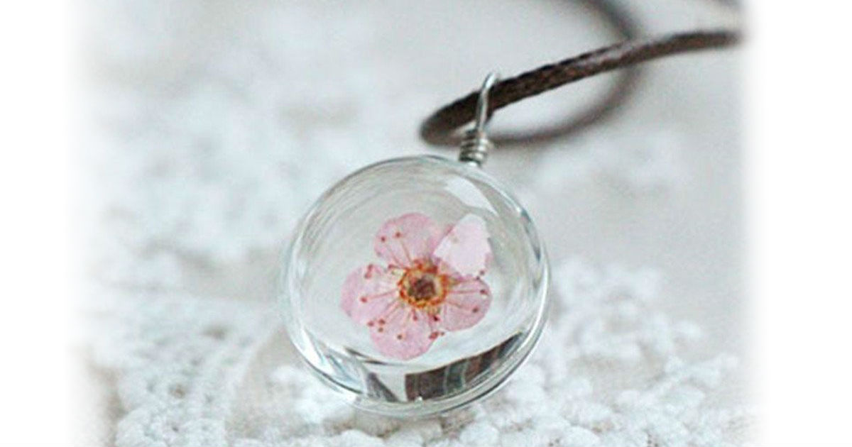 Glass Ball Necklace with Pink Flower ONLY $2.83 + Free Shipping
