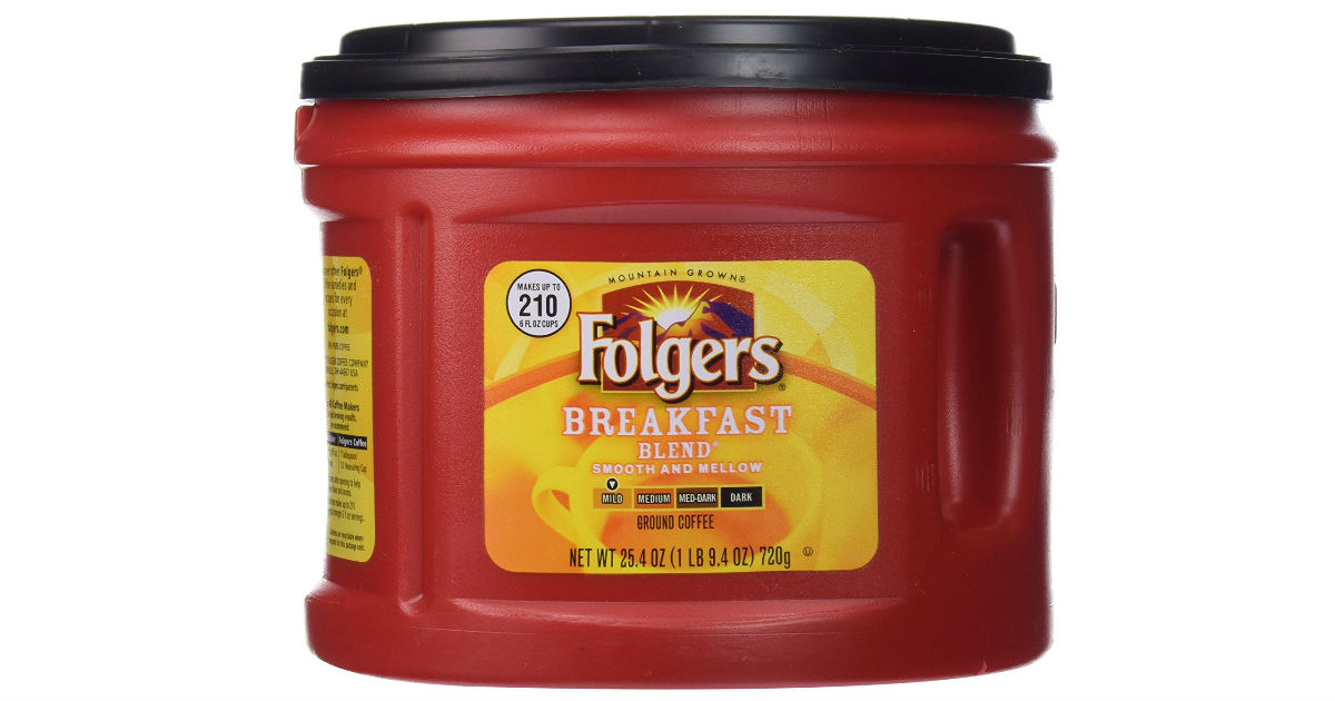 $3.83 for Large Folgers Breakfast Blend Ground Coffee Tub