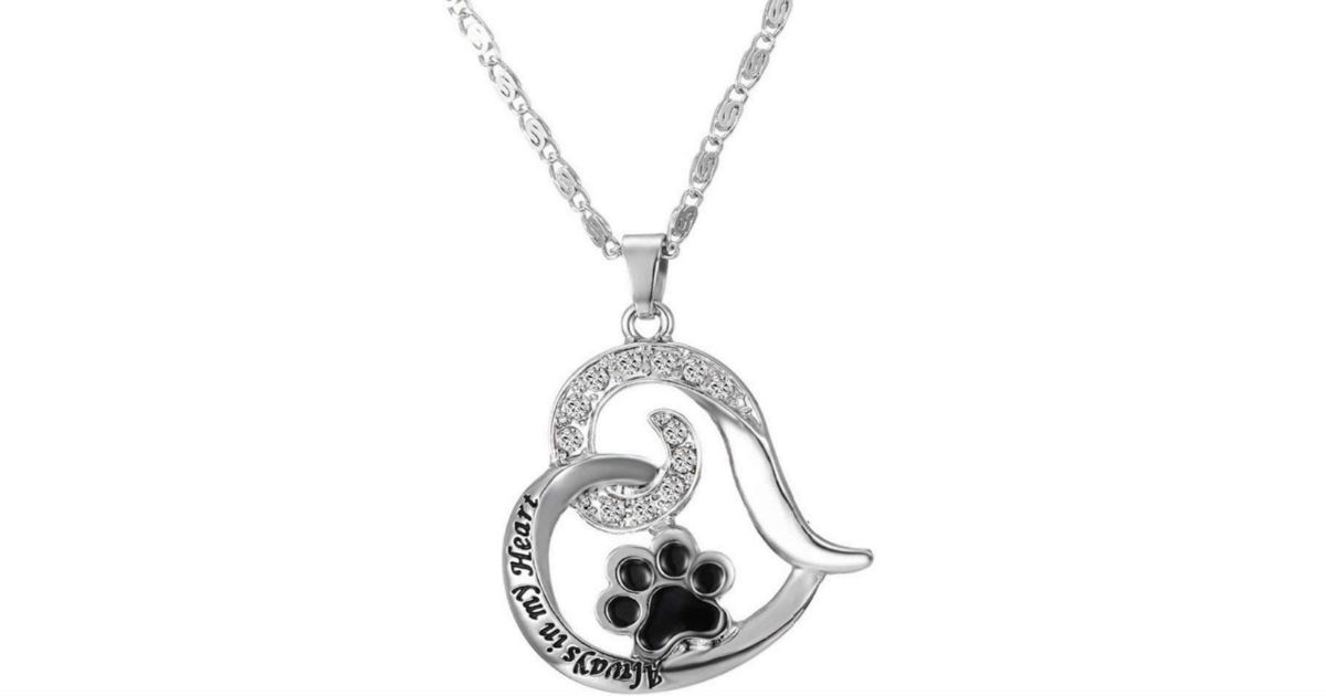 Paw Print Heart Pet Lover Pendant Necklace ONLY $1.68 Shipped