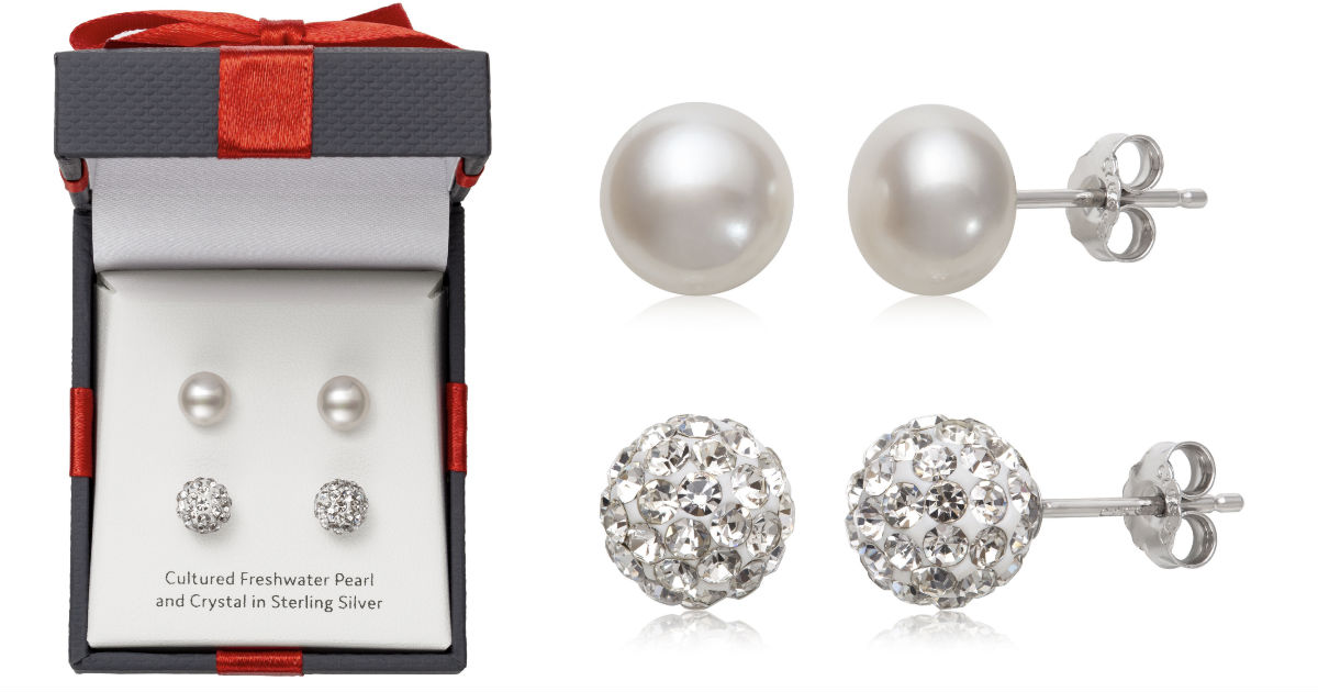 Cultured Pearl & Sterling Silver Earrings Set Only $10 (reg $50)