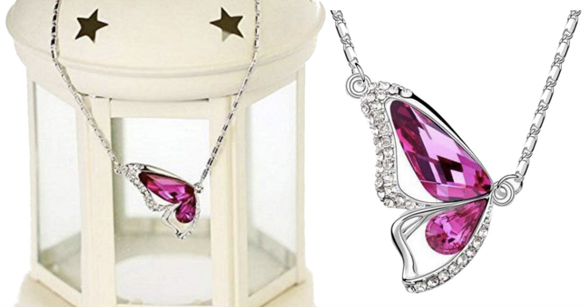 Crystal Chain Necklace with Butterfly Pendant ONLY $2.66 Shipped