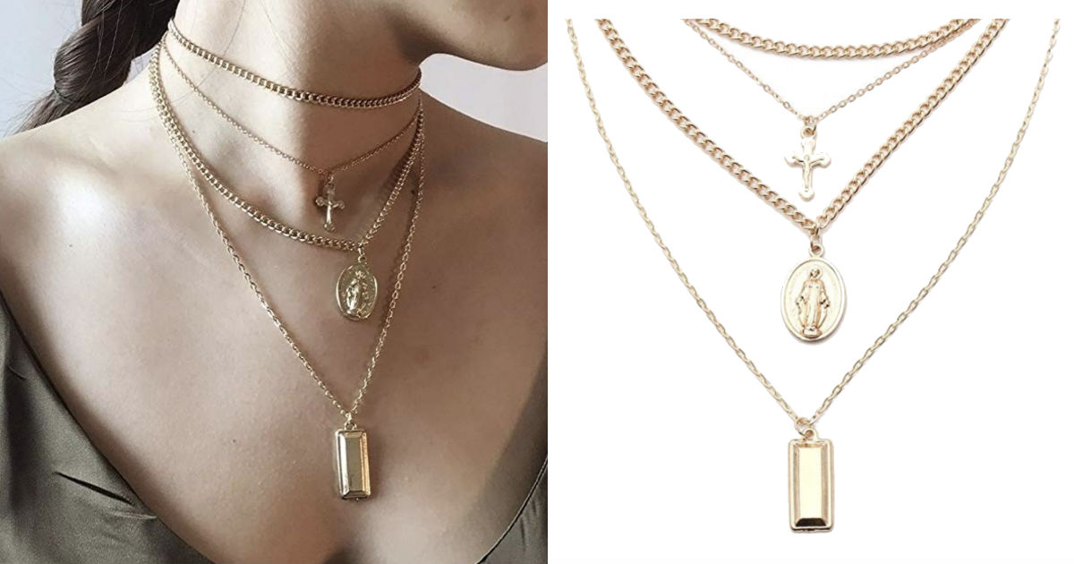 Multi Chain Cross Virgin Mary Pendant Necklace ONLY $4 Shipped