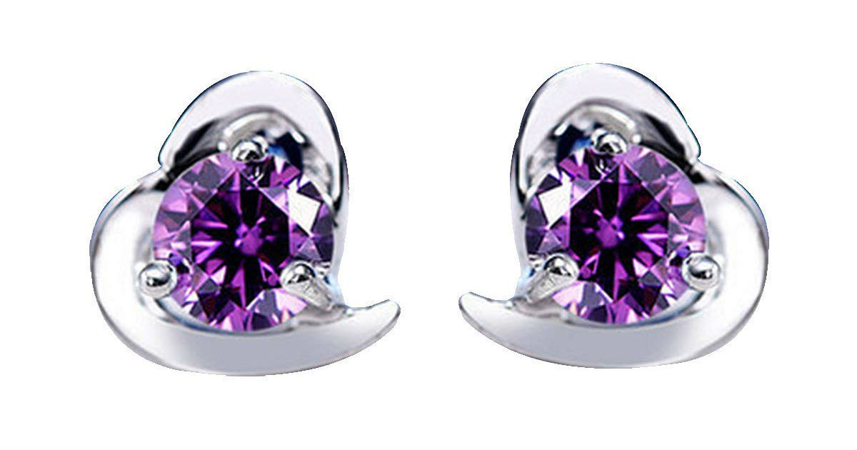 Purple Heart Crystal Stud Earrings ONLY $2.16 Shipped on Amazon