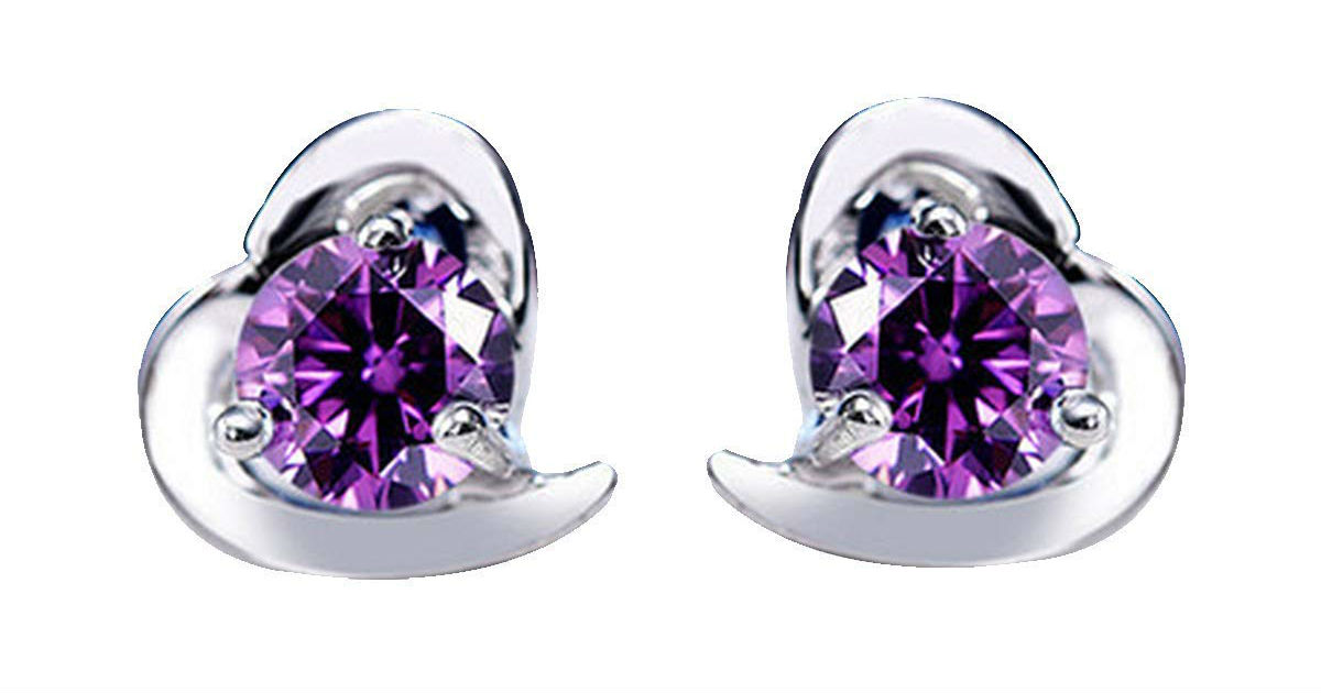 Purple Heart Crystal Stud Earrings ONLY 2.16 Shipped on Amazon Daily Deals & Coupons