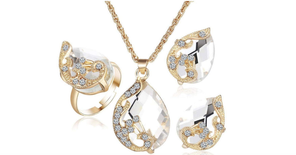 Crystal Necklace Ring Earrings Wedding Set ONLY $4.98
