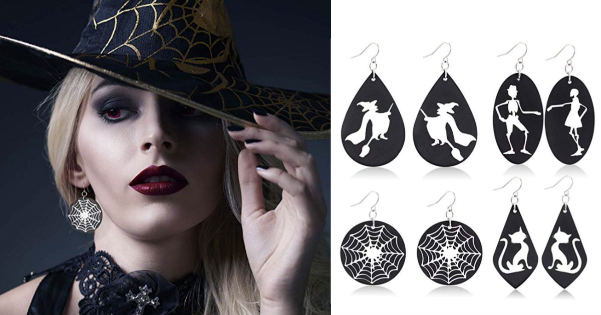 Halloween Leather Drop Earrings - 4 Pairs ONLY $6.64 at Amazon