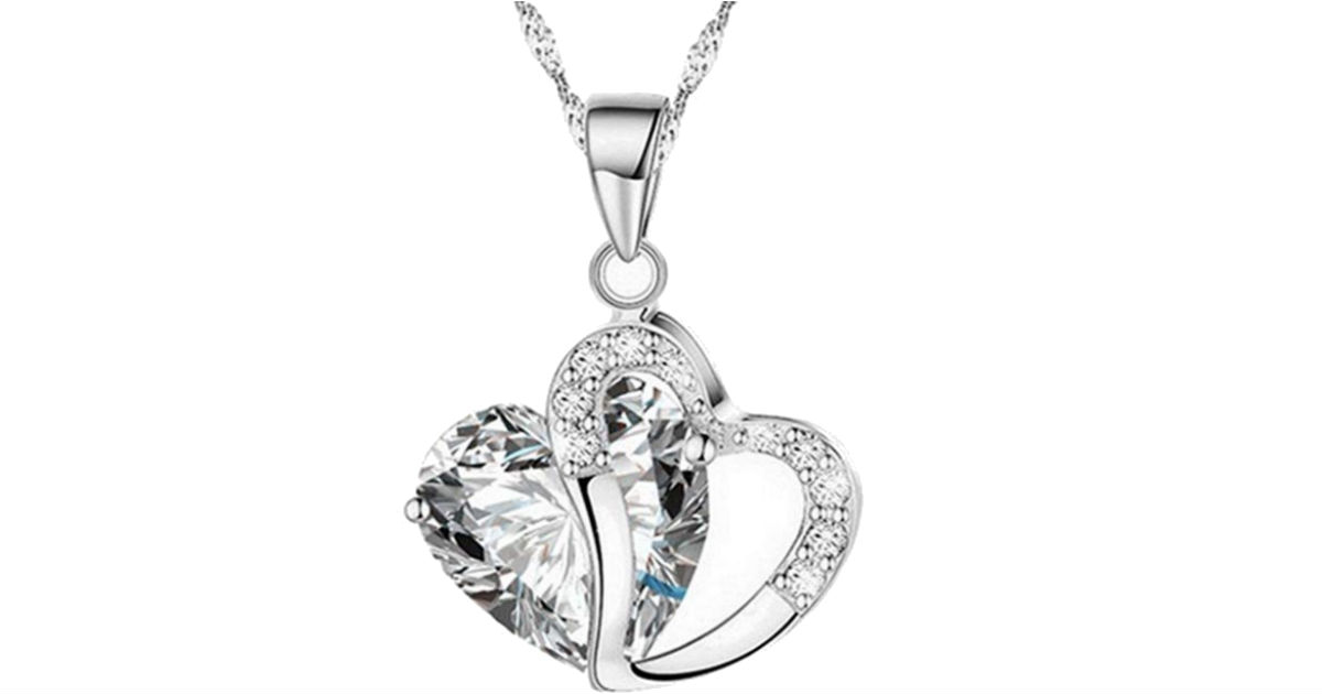 Heart Crystal Silver Chain Necklace ONLY $3.96 Shipped