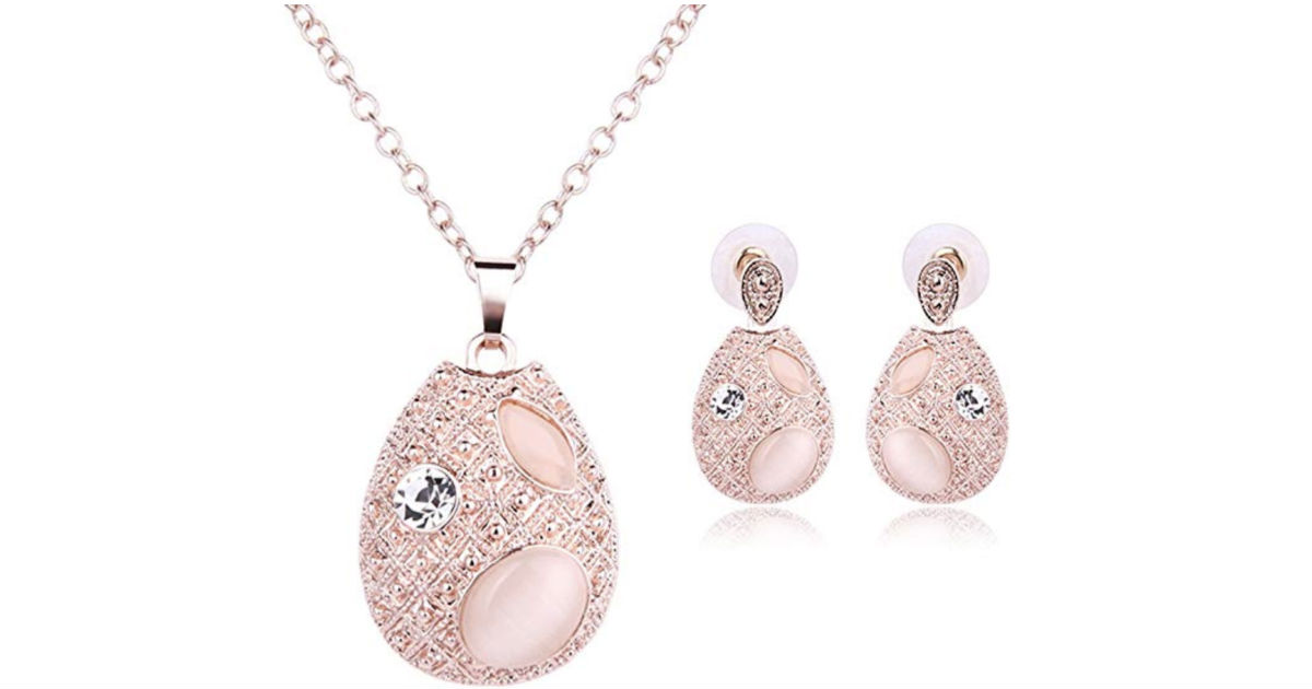 Pink Rhinestone Waterdrop Jewelry Set ONLY $2.59 Shipped