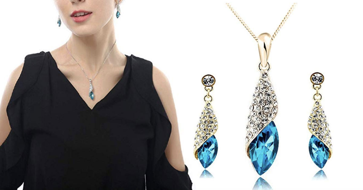 Charm Pendant Necklace Set with Crystal Elements ONLY $7.99 Shipped