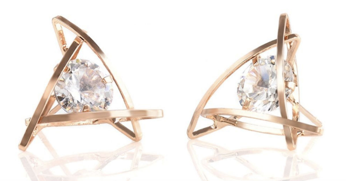 Crystal Hollow Triangular Zircon Earrings ONLY $3.20 Shipped
