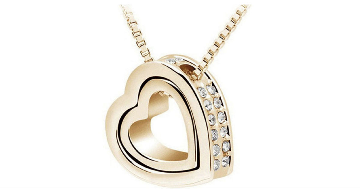 Double Hearts Crystal Rhinestone Necklace ONLY $1.76 Shipped