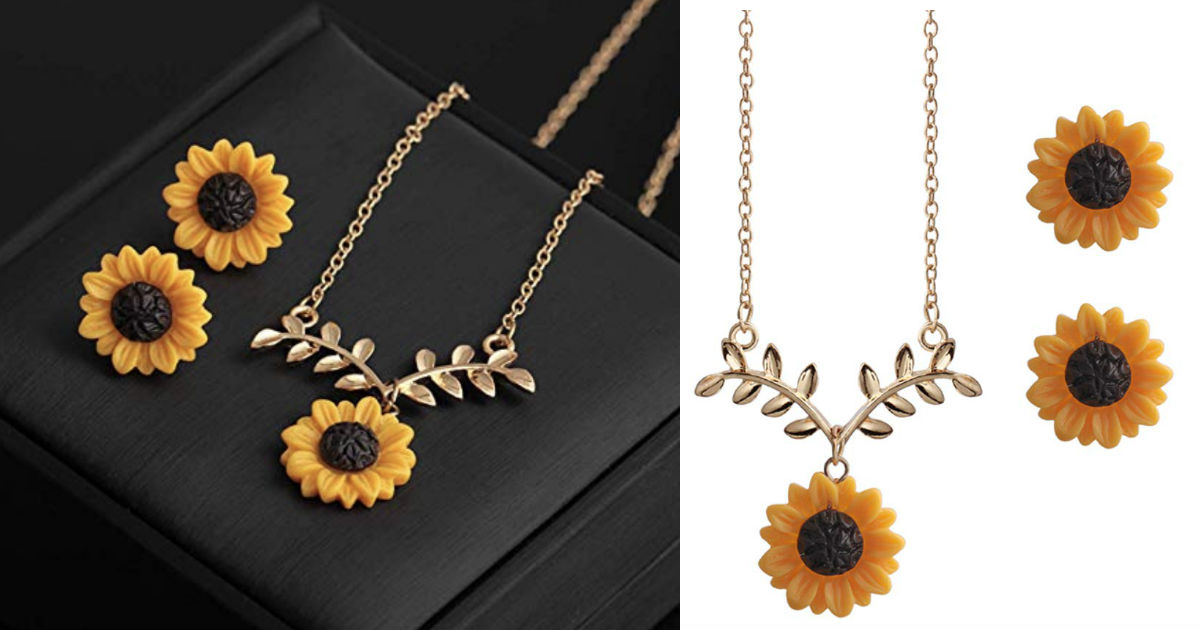 Sunflower Earrings Necklace Je...