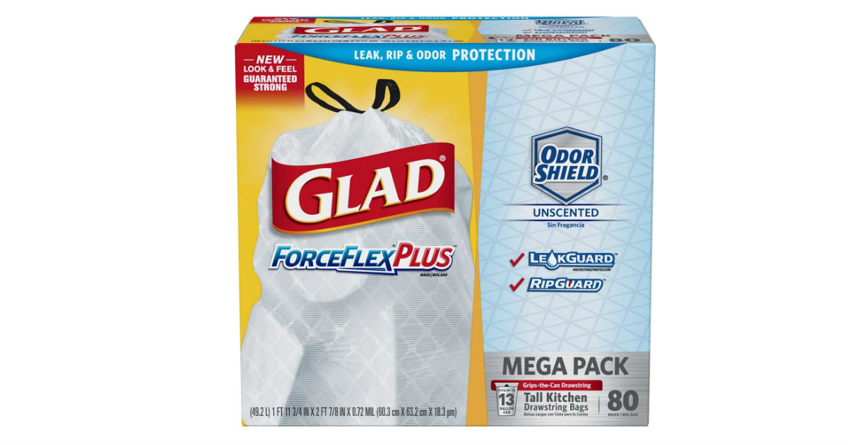 Glad ForceFlexPlus Tall Kitchen Trash Bags 80-Count Only $8.09