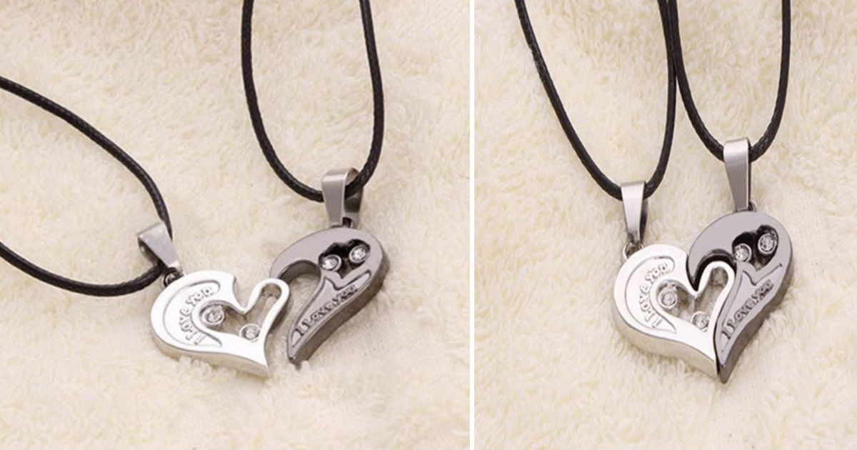 Novelty 2-Pcs Stylish His and Hers Heart Pendant ONLY $3 Shipped