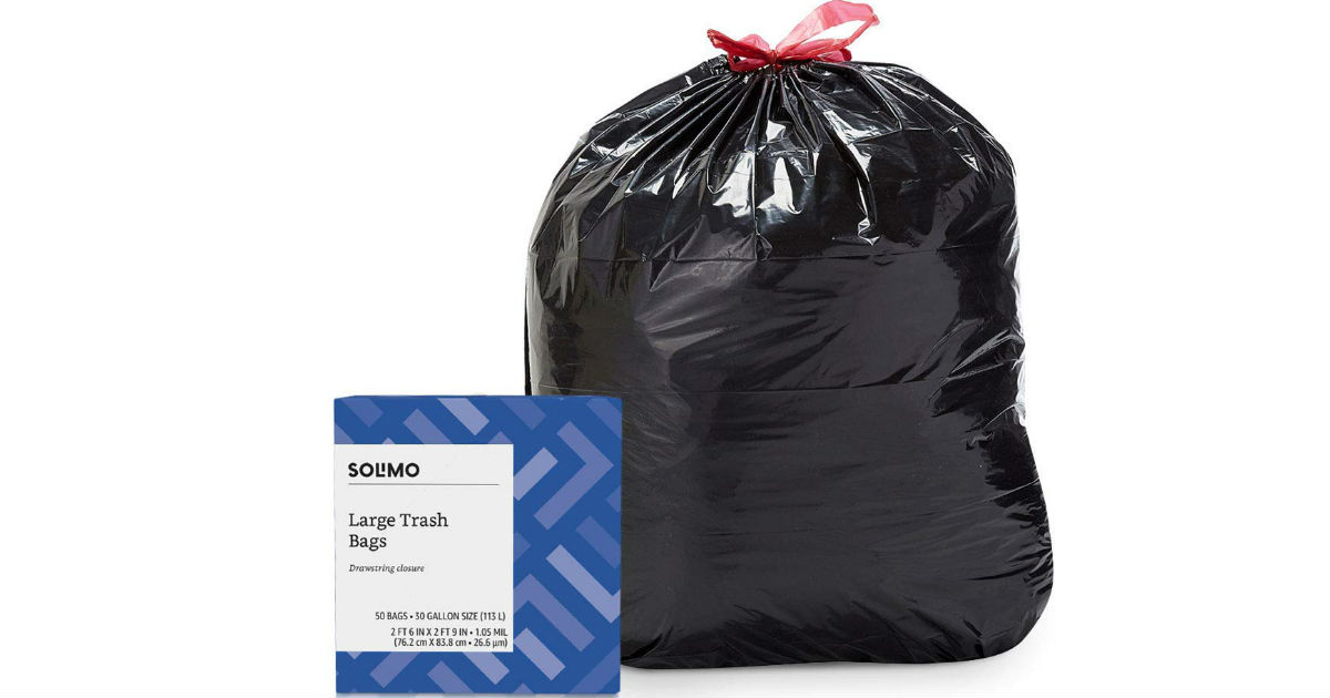 Solimo 30-Gallon Drawstring Trash Bags 50-Ct ONLY $8.24 Shipped