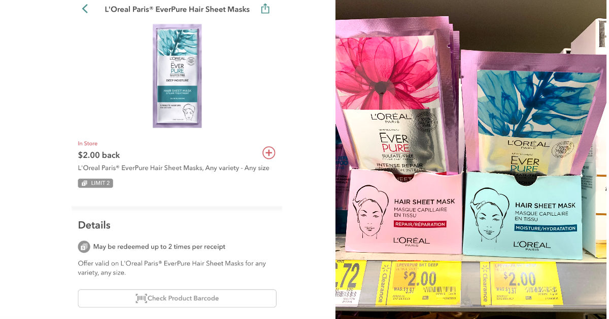 Possible Free L'Oreal Paris EverPure Hair Sheet Masks at Walmart