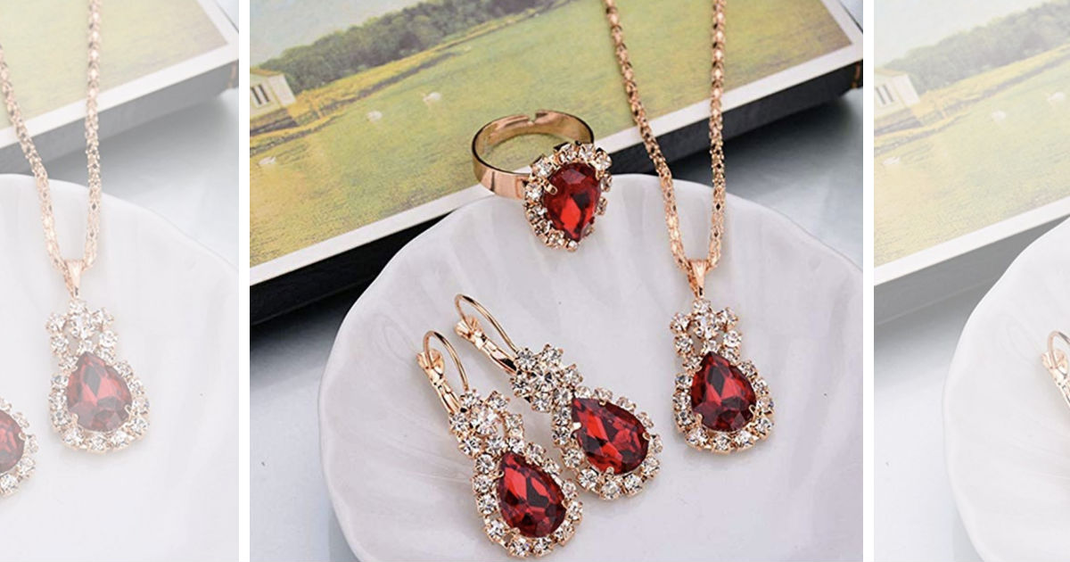 Water Drop Rhinestone Necklace Jewelry Set ONLY $2.02 Shipped