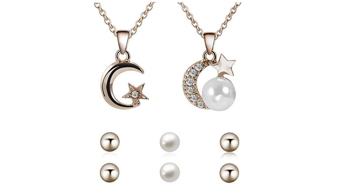 Sparkling Star Moon Pendant Necklace Gift Set ONLY $3 Shipped