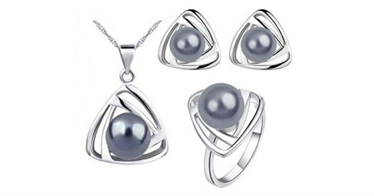 Triangle Large Pearl Crystal Jewelry Set ONLY $2.02 Shipped