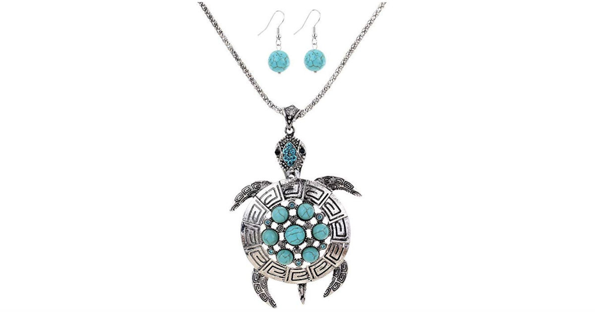 Silver Plated Tortoise Flower Round Jewelry Set ONLY $3 Shipped