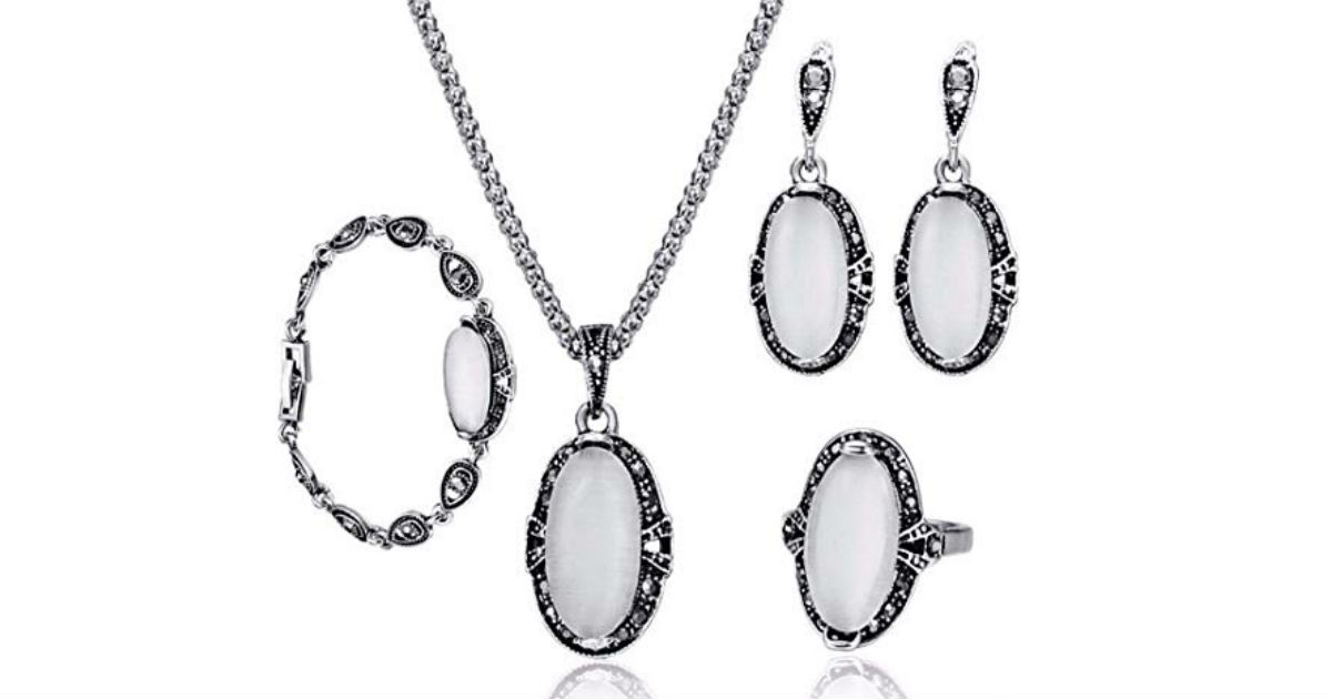 Gemstones and White Oval Halo Necklace Set ONLY $5 Shipped