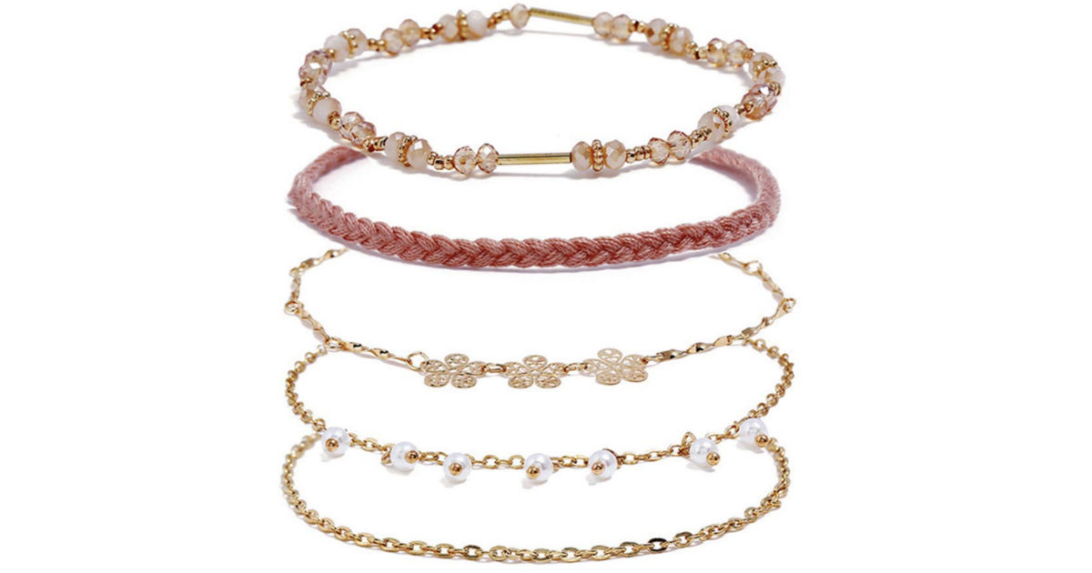 Flower Pearl Bracelet 5-Piece Set ONLY $4 Shipped