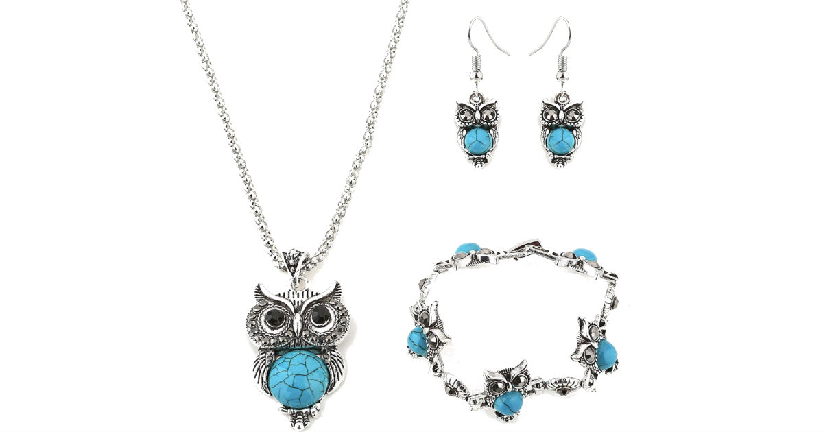 Retro Style Owl Turquoise Jewelry Set ONLY $2.88 Shipped