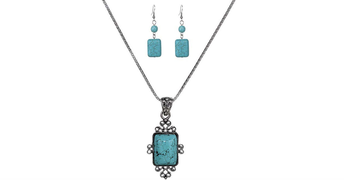Elegant Carved Turquoise Pendant Necklace ONLY $5.38 Shipped
