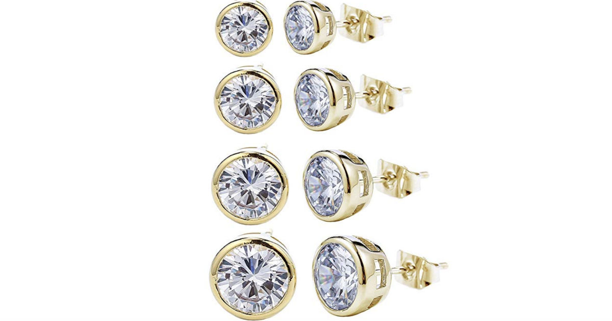 Round Crystal Stud Earrings 4-Pairs ONLY $6.99 Shipped