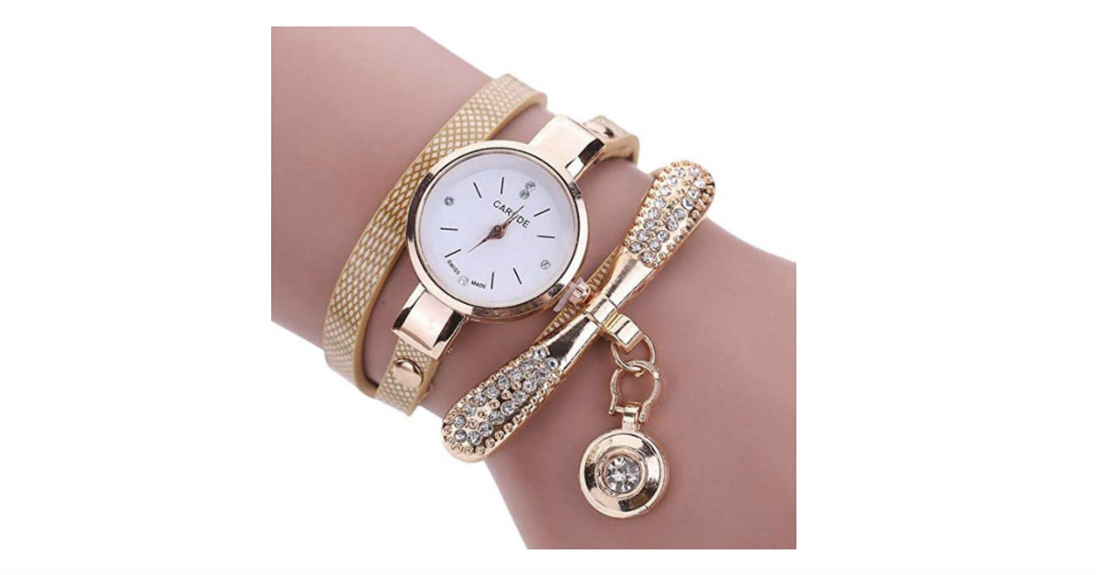 Leather Rhinestone Analog Quartz Watch ONLY $4.95 Shipped