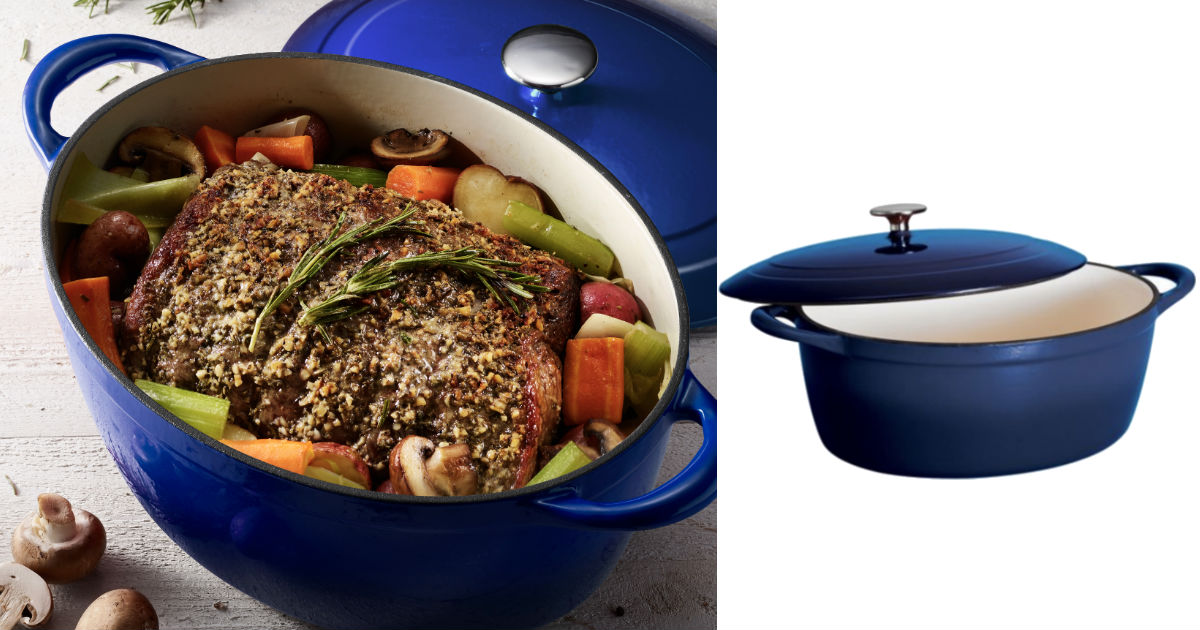 Gourmet 7-Qt Cast Iron Oval Dutch Oven ONLY $46 Shipped