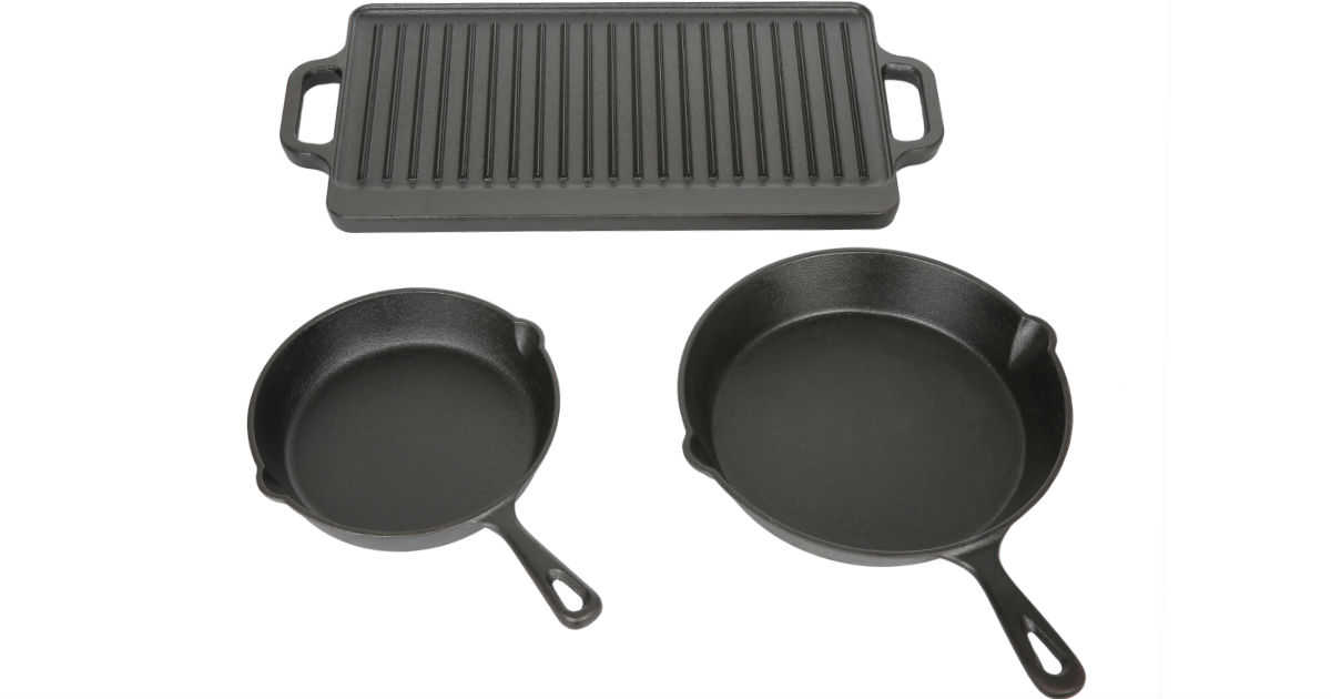 Ozark Trail 3-Pc Cast Iron Griddle & Skillet Set ONLY $17.95