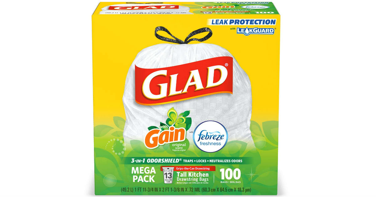 Glad OdorShield Trash Bags13-Gallon 100-ct ONLY $10.59 Shipped