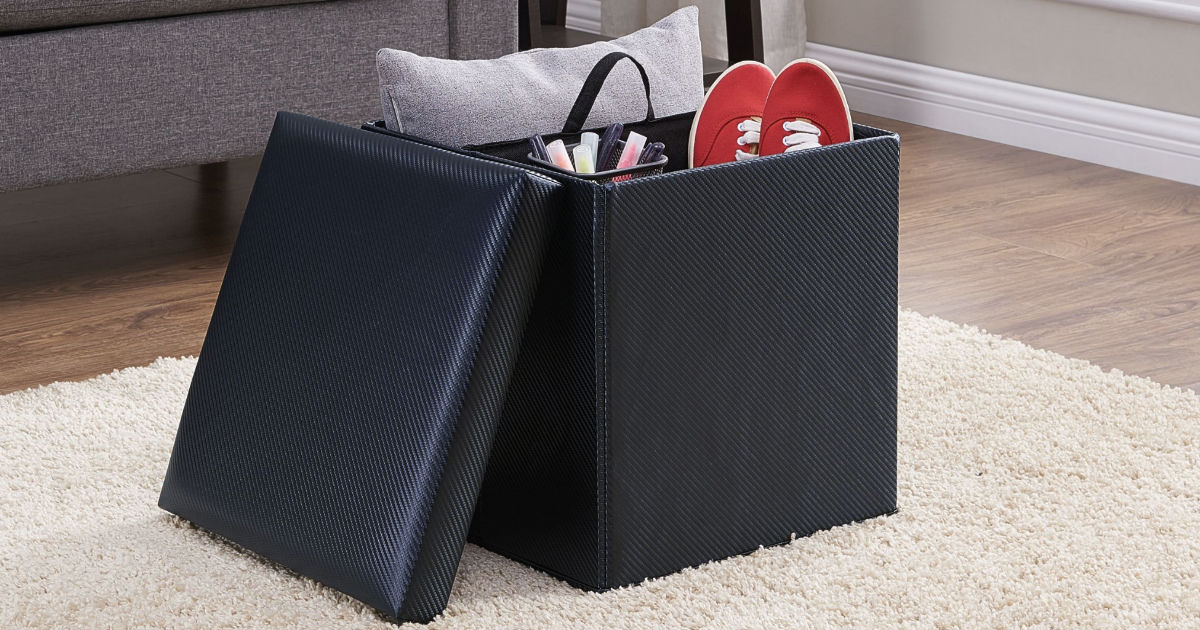 Mainstays Collapsible Storage Ottoman, Carbon Black ONLY $7.99