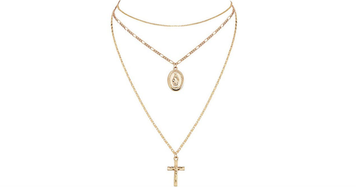 Virgin Mary Jesus Cross Multilayer Necklace ONLY $2 Shipped