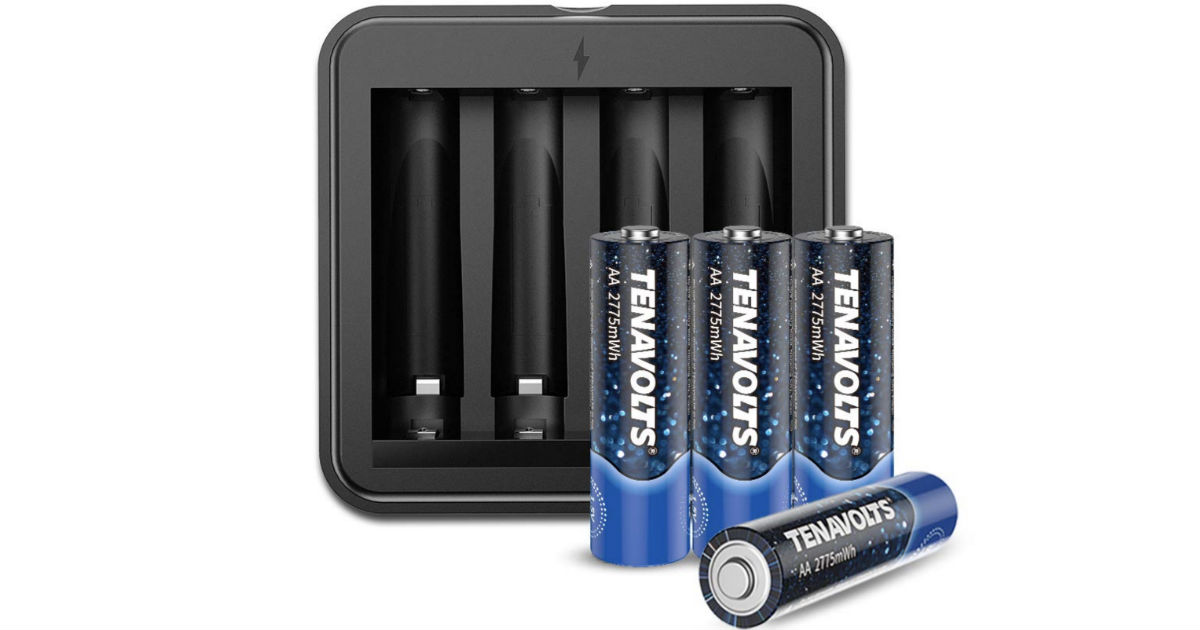 Rechargeable AA Lithium Batteries 4-ct w/ Charger ONLY $11.89