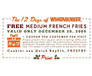 Whataburger Coupon For A Free Medium Fry Free Product Samples