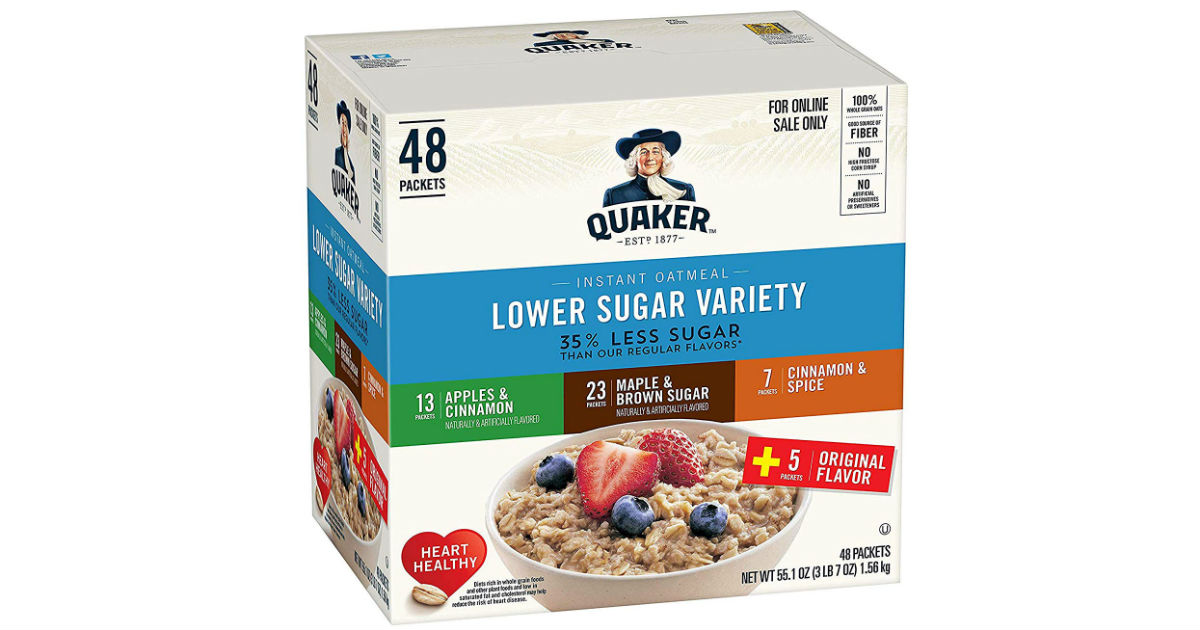 Quaker Instant Oatmeal, Lower Sugar 48-ct ONLY $7.62 Shipped