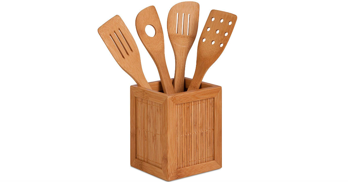 Bamboo 5-Piece Utensil Caddy ONLY $7.99 (Reg $18)