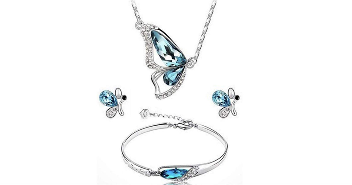 Rhinestone Butterfly Necklace 3-Piece Set ONLY $3 Shipped