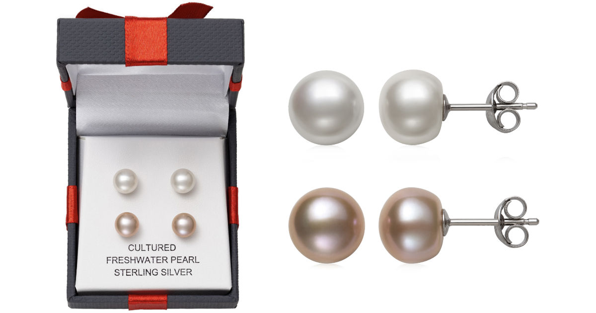 Cultured Freshwater Pearl Stud Earring Set ONLY $10 at JCPenney