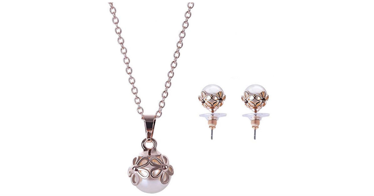 Pink Alloy Stud Earrings and Necklace Set ONLY $4.89 Shipped